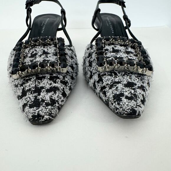 Roberto Festa Atena Slingback Pumps Embellished Buckle Houndstooth 39.5 (US9.5) - Picture 5 of 12